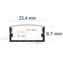 Perfil LED de superficie de 23,4 x 9,7 mm