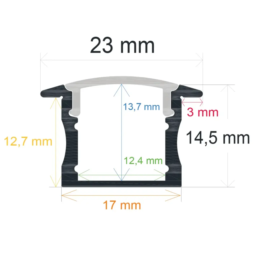 Perfil LED de empotrar de 23 mm x 14,5 mm