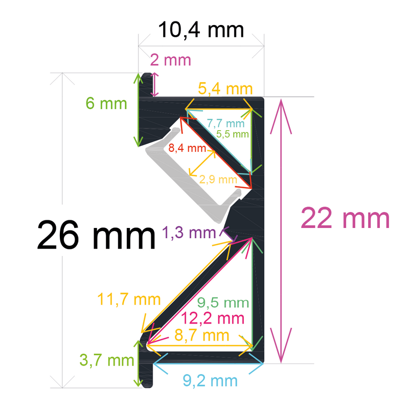 Perfil LED para muebles especialmente de cocina de 26 mm x 10,4 mm