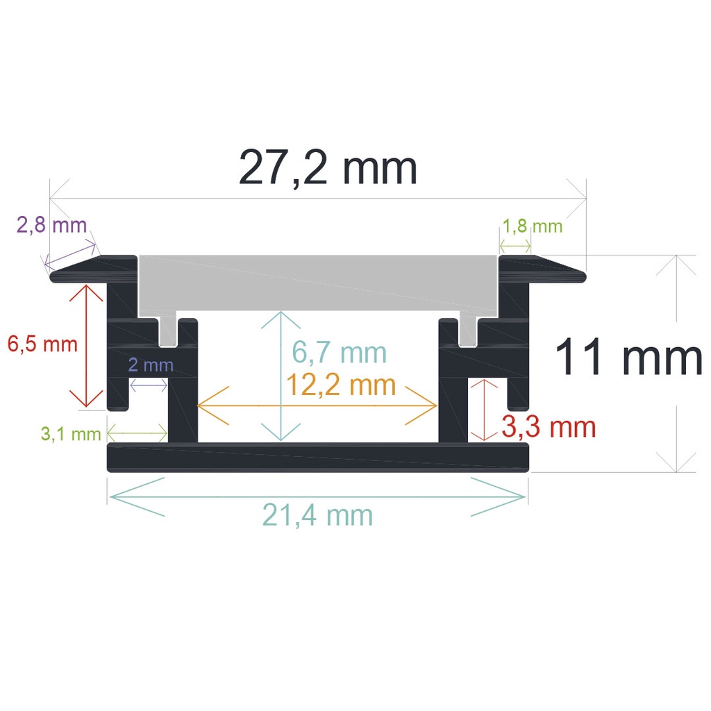 Profilé LED encastrable pour sol extérieur (27,2 mm x 11 mm)