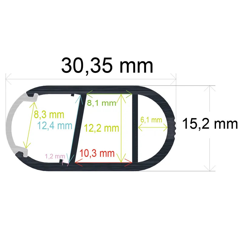 LED-Profil für den Innenraum von Schränken (15,2 mm x 30,35 mm)