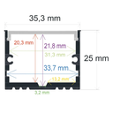 Perfil LED de superficie de 35,3 x 25 mm