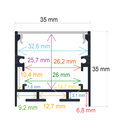 Profilo LED da superficie con opzione sospesa, 35 mm x 35 mm