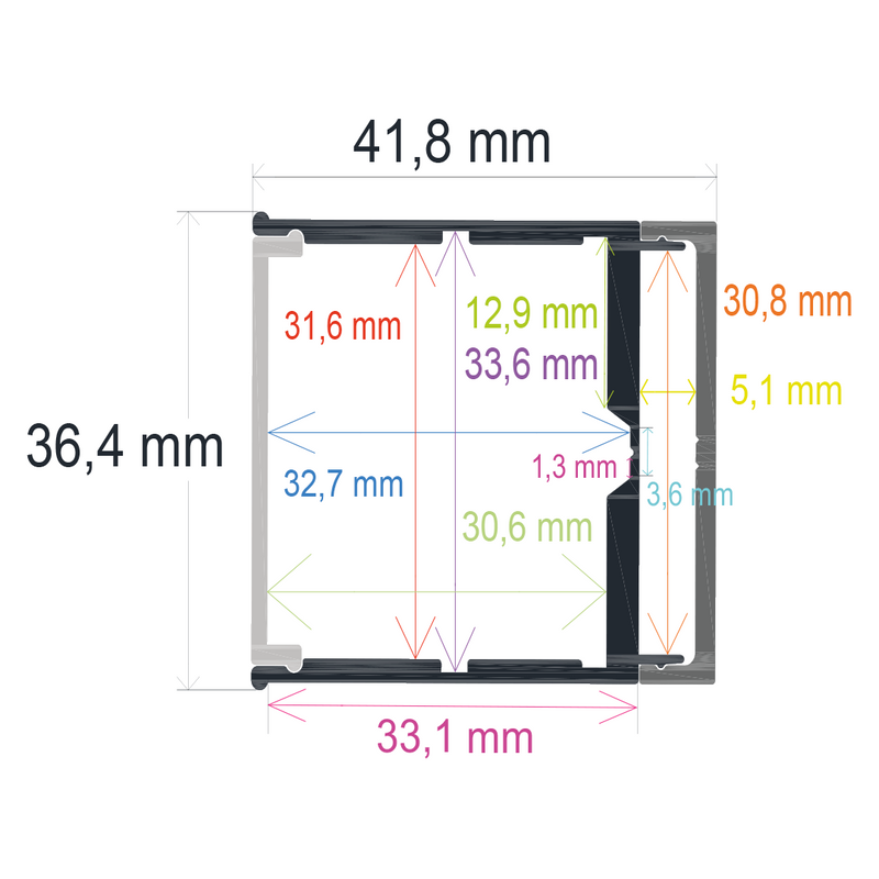 Perfil LED de superficie con opción colgante de 36,4 mm x 41,8 mm