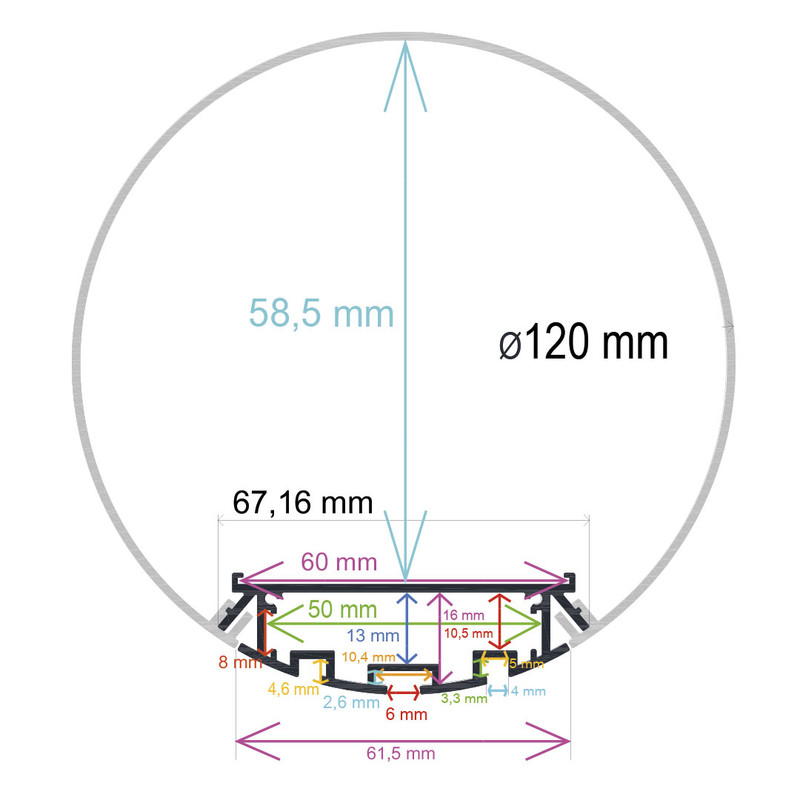 Perfil LED cilíndrico extra grande de ø 120 mm