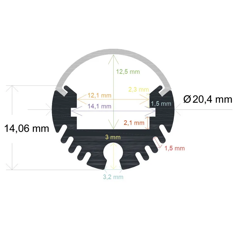 Profilo LED cilindrico di Ø 20,4 mm