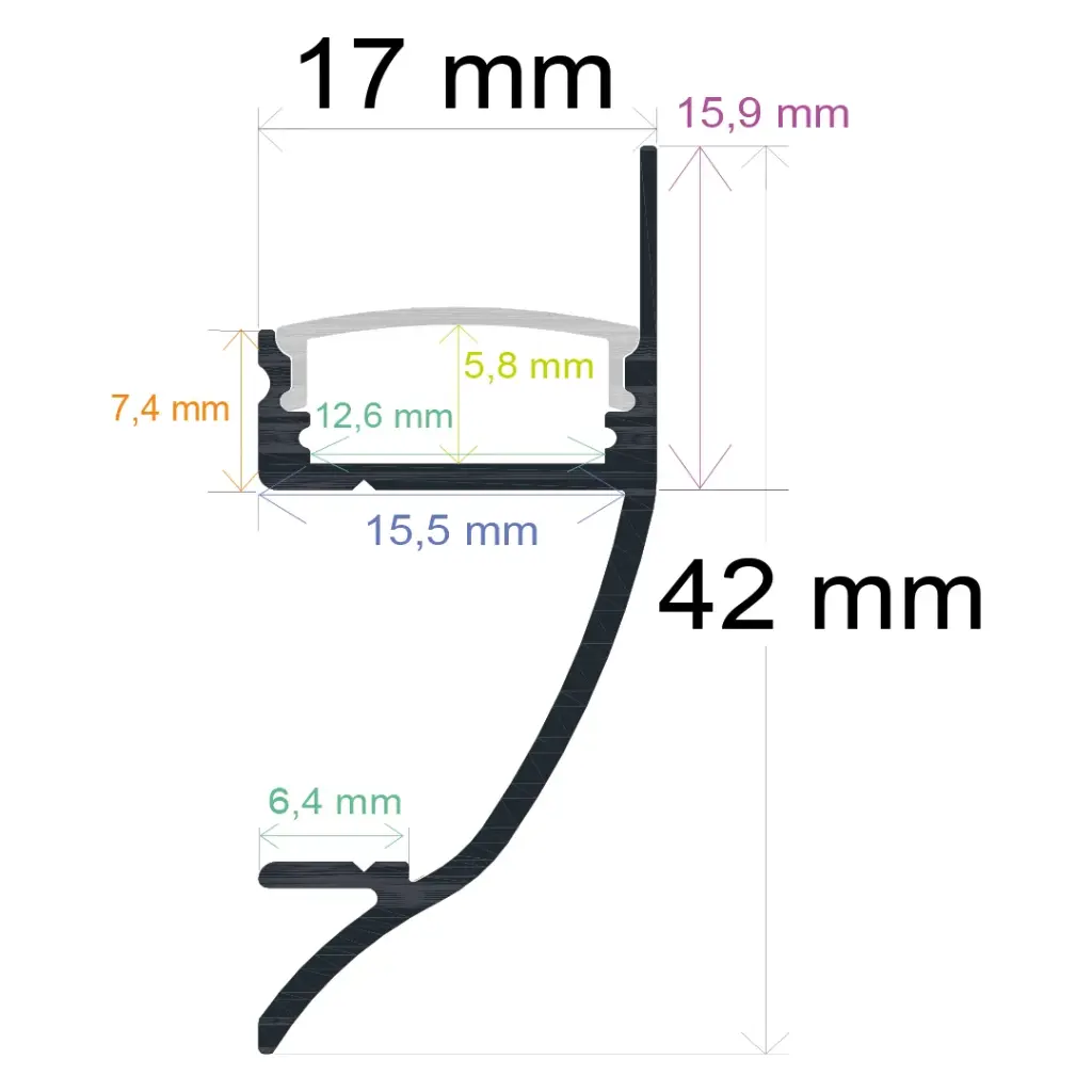 Wall-mounted LED profile 42 mm x 17 mm