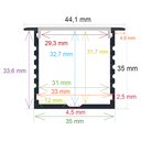 Profilé LED encastré pour plafonds ou murs, 44,1 mm x 35 mm