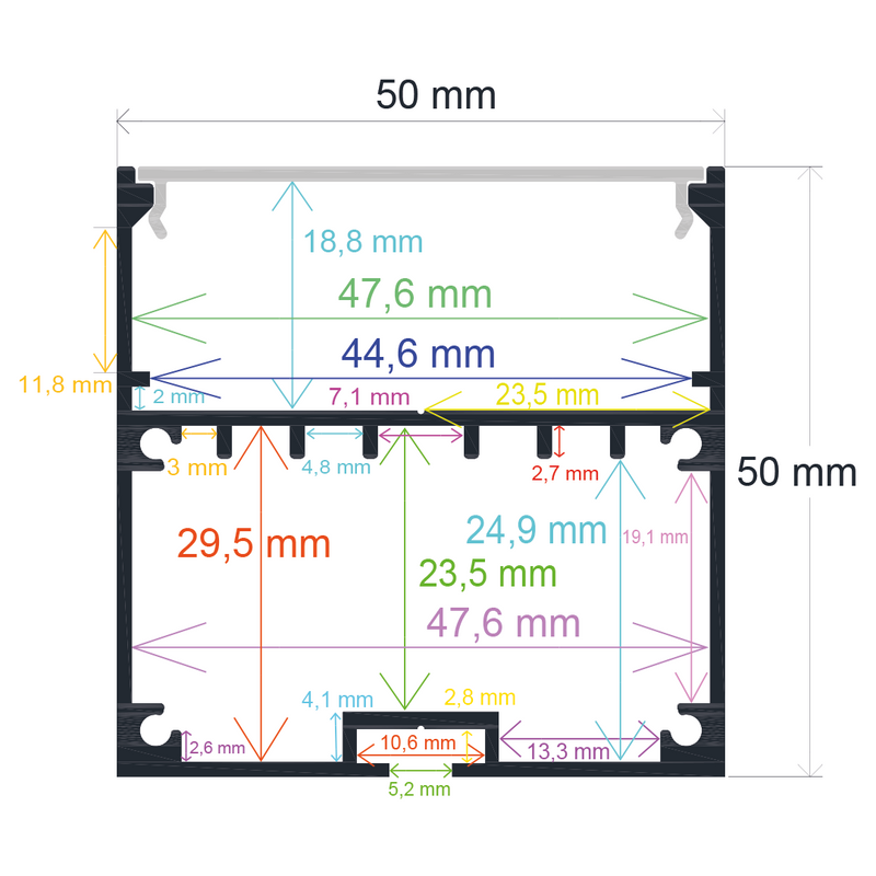 Perfil LED colgable de 50 mm x 50 mm