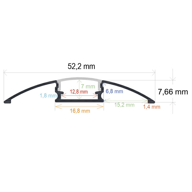 Perfil LED de superficie de 52,2 mm x 7,66 mm