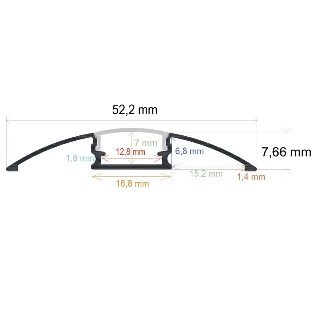 Surface LED profile, 52.2 mm x 7.66 mm