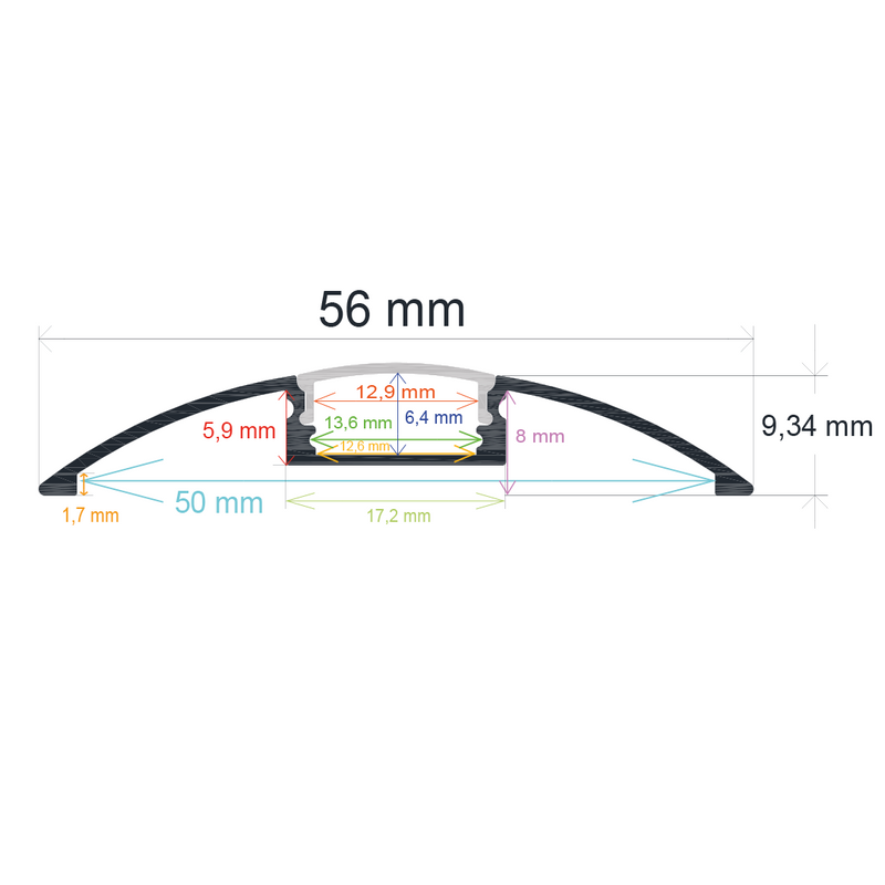 Perfil LED de superficie de 56 mm x 9,34 mm