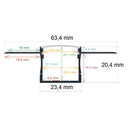 Profilo LED da incasso, 63,4 mm x 20,4 mm