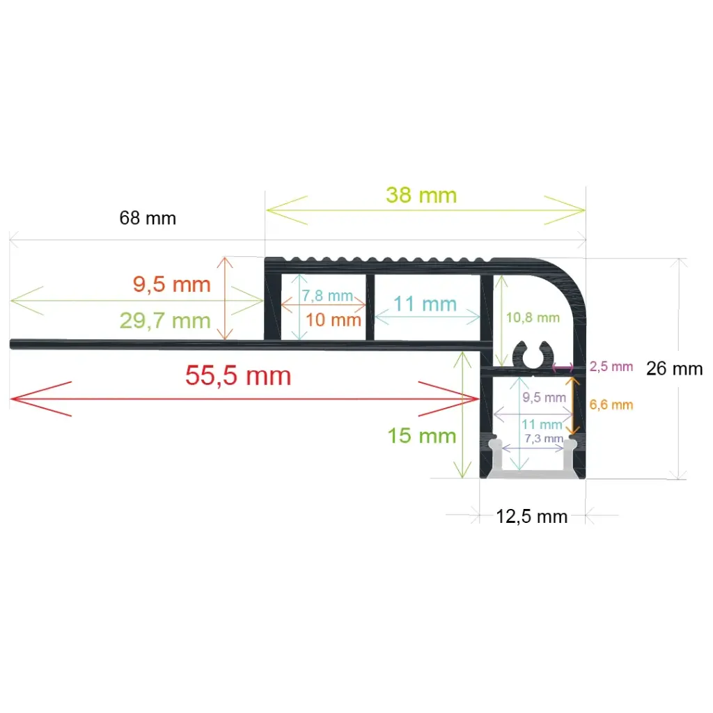 Profilé LED pour escaliers, 68 mm x 26 mm