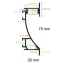 LED profile for walls and skirting boards, 75 mm x 25 mm