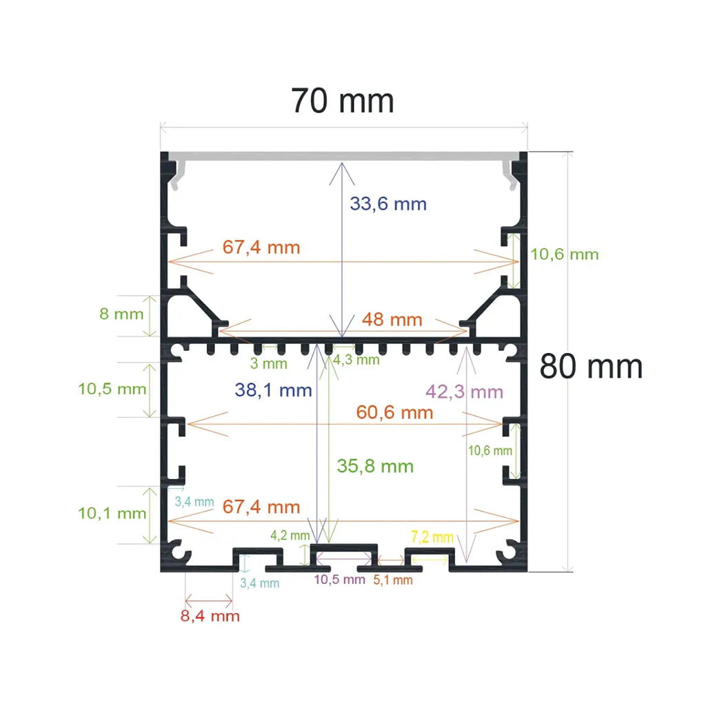 Profilo LED a sospensione, 70 mm x 80 mm