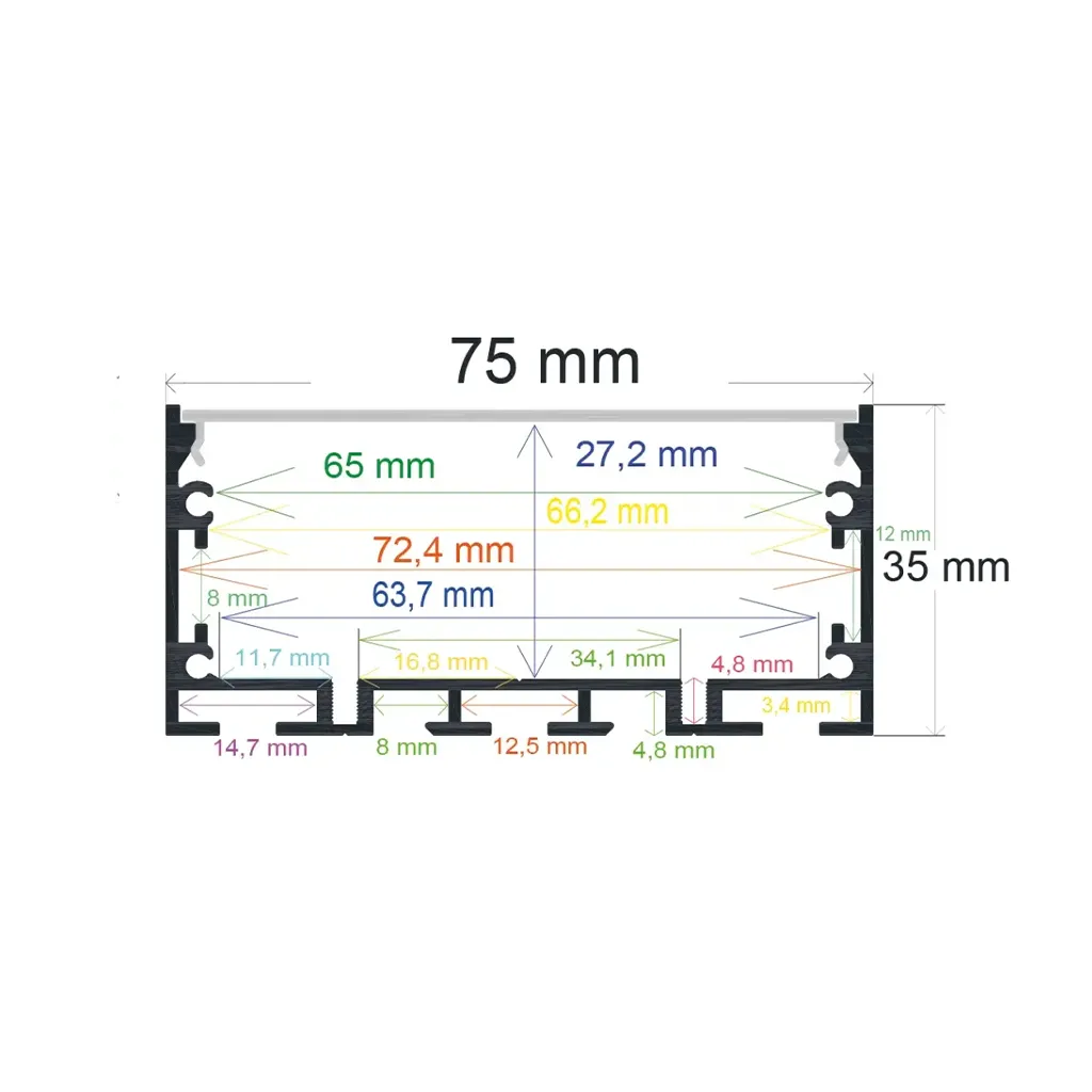Profilé LED suspendu, 75 mm x 35 mm