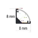 Profilo LED angolare ultra sottile con diffusore curvo, 8 mm x 8 mm