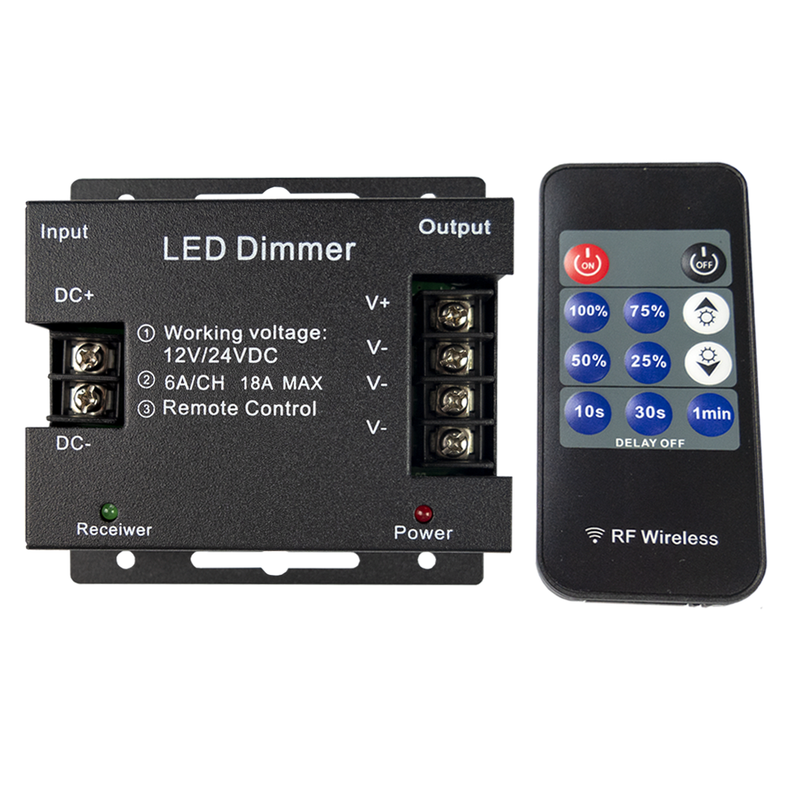 Regulador de tiras LED monocolor con mando DC5V / DC12V: 216W / DC24V: 432W