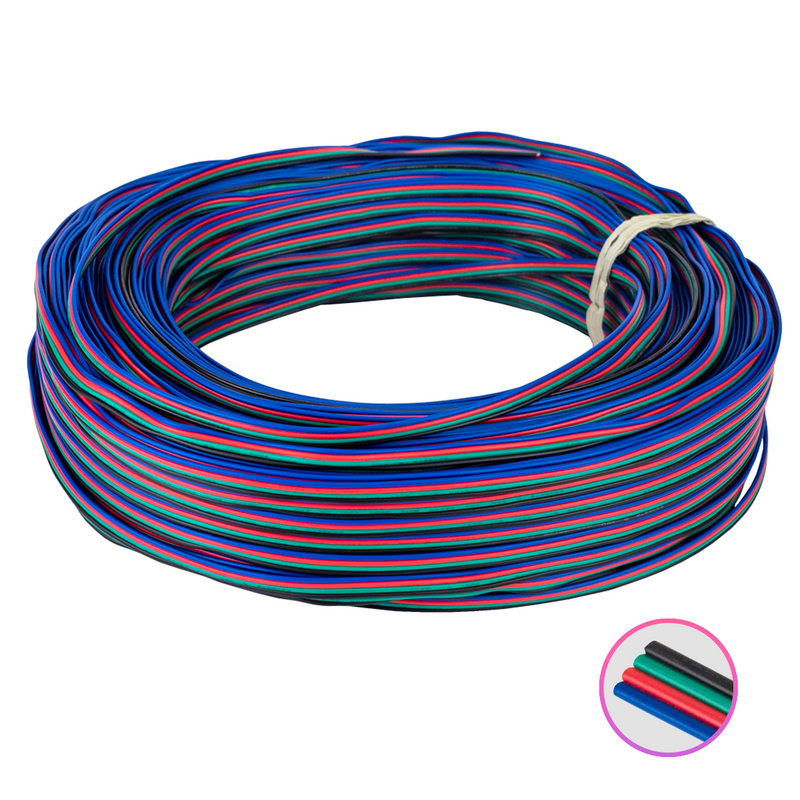 Cable DC de 4 hilos para tiras LED RGB en rollo de 100 metros