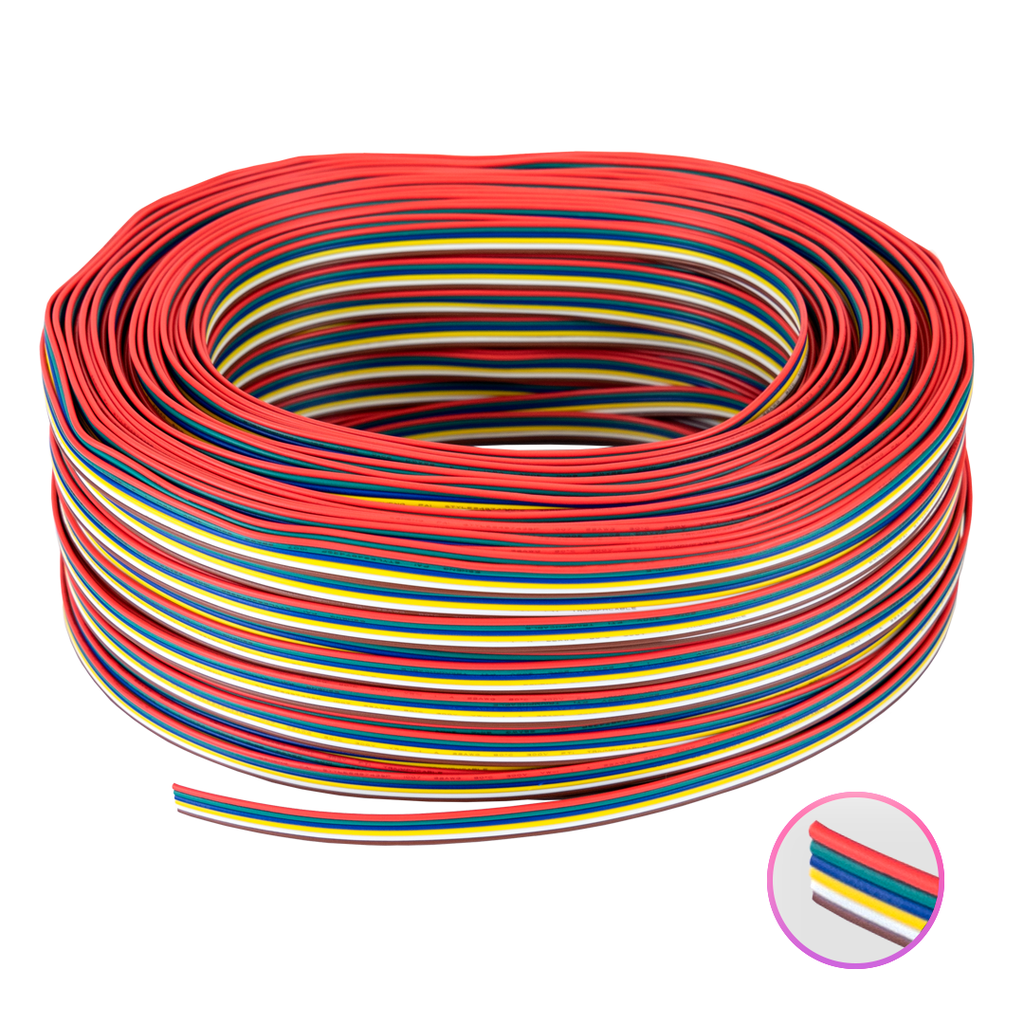 Cable DC de 6 hilos para tiras LED de 6 colores en rollos de 100 metros.﻿