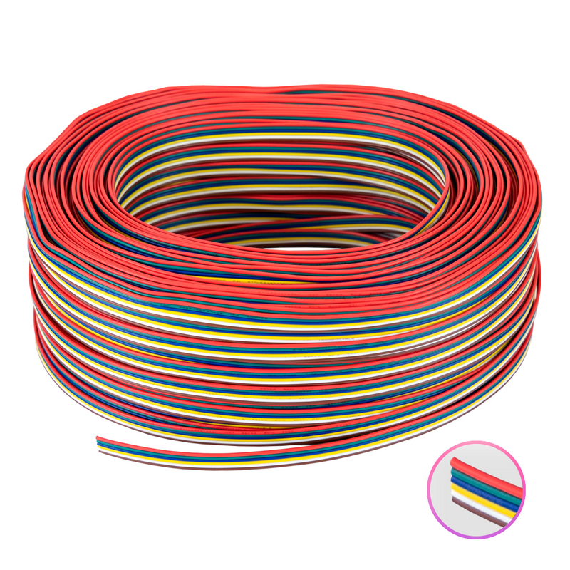 Cable DC de 6 hilos para tiras LED de 6 colores en rollos de 100 metros.