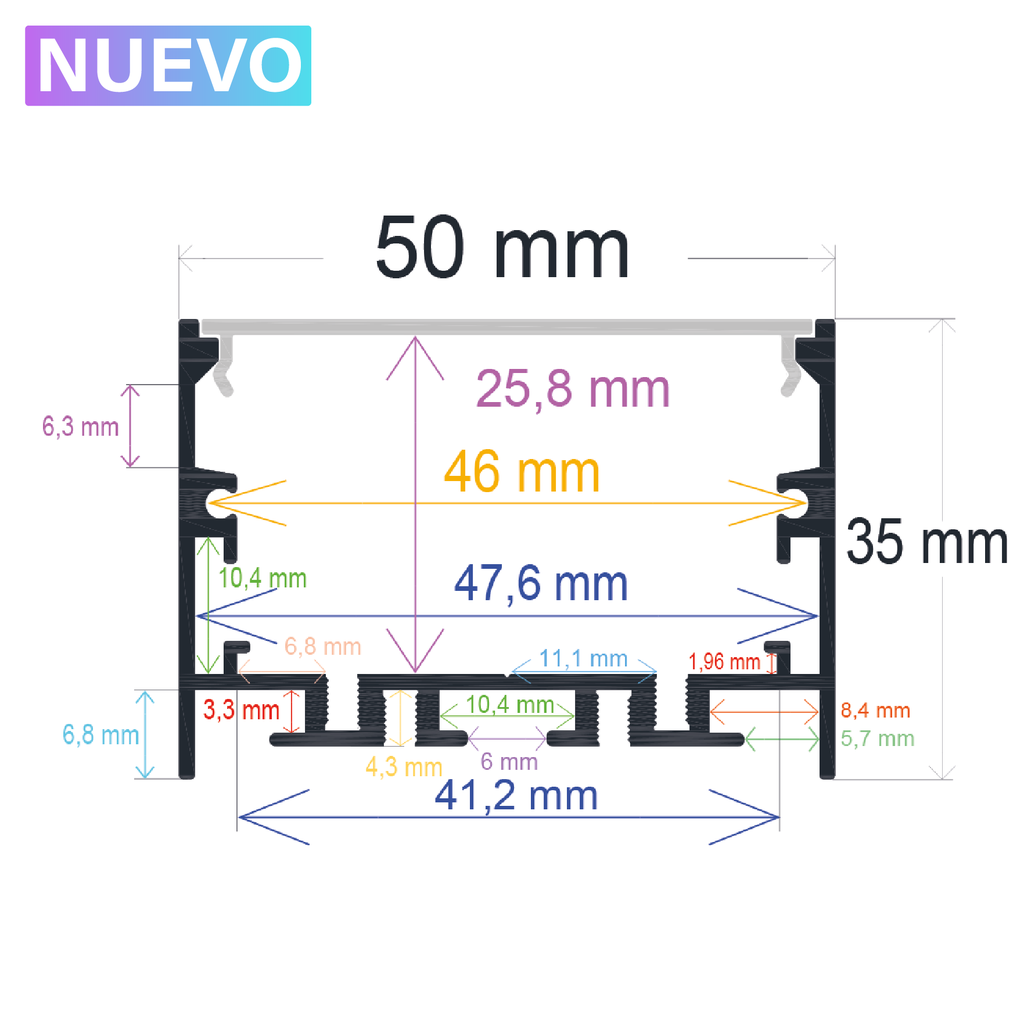 Perfil LED de superficie negro con opción colgante de 50 mm x 35 mm