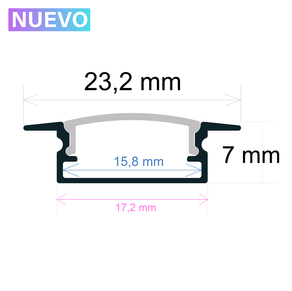 Perfil LED de empotrar de 23 mm x 14,5 mm 