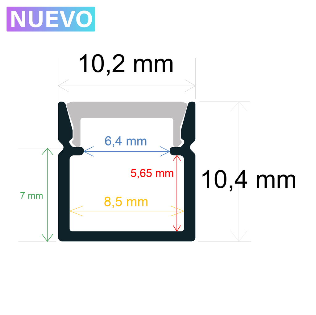 Perfil de superficie 10,2 mm x 10,4 mm