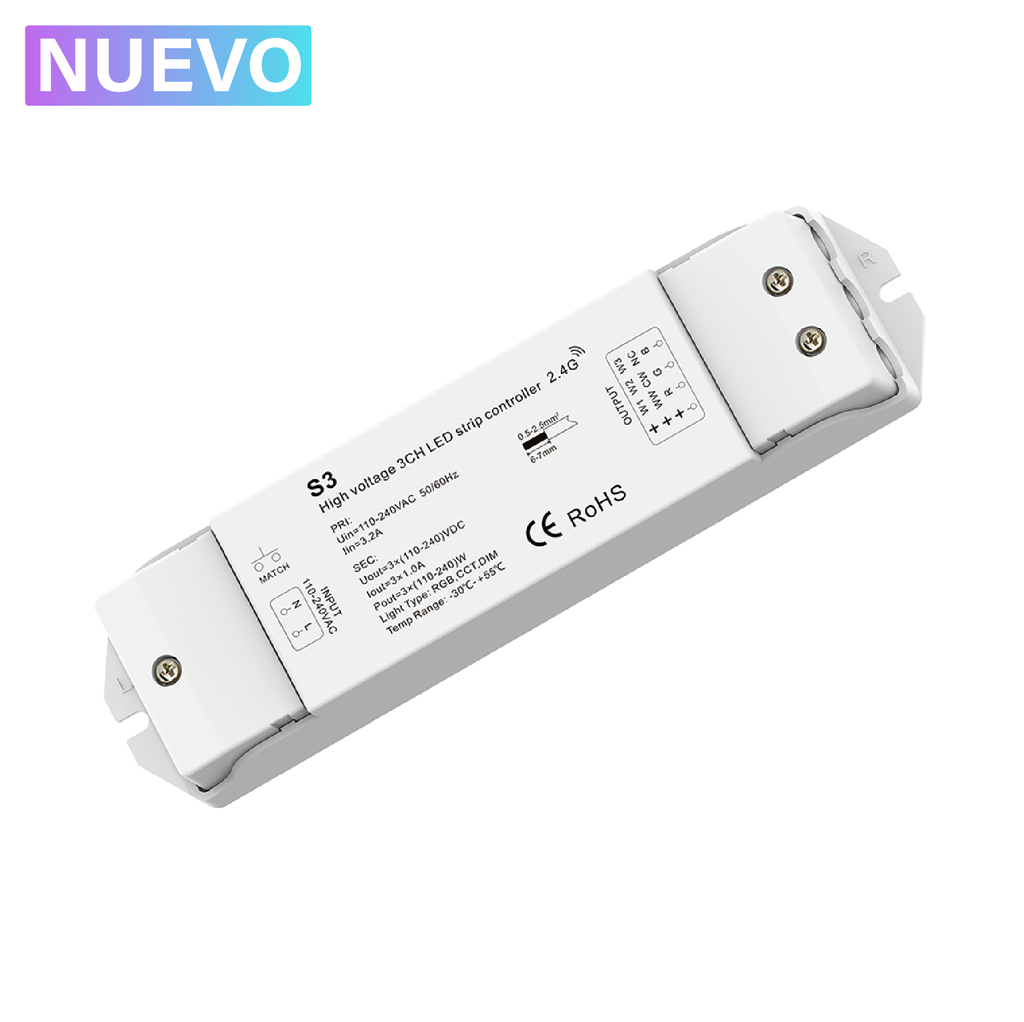 Controlador para 220V de 3 canales: RGB/CCT