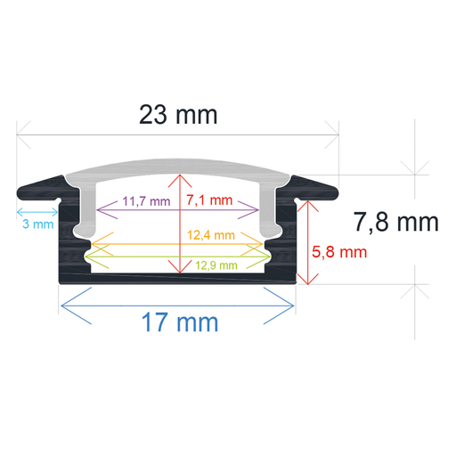 [1625081] White recessed LED profile, 23 mm x 7.8 mm
