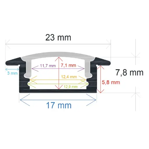 [1625082] Perfil LED empotrable de 23 mm x 7,8 mm negro