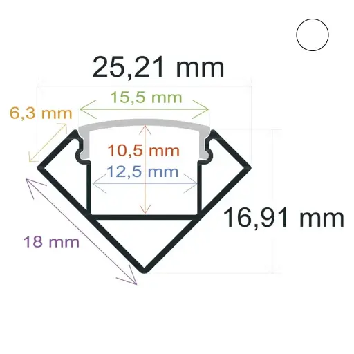 [1618181] Verstärktes LED-Eckprofil mit 25,21 mm x 16,91 mm Blenden weiß