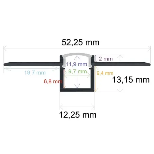 [1652135] Perfil LED flexible para empotrar en una obra de 52,25 mm x 13,15 mm con difusor de silicona