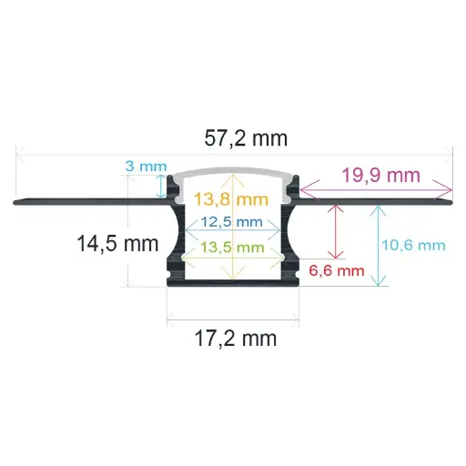[1658155] Perfil LED flexible para empotrar en una obra de 57,2 mm x 14,5 mm con difusor de silicona