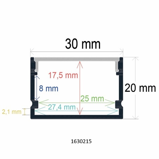 [1630215] Perfil LED flexible de superficie de 30 mm x 20 mm con difusor de silicona
