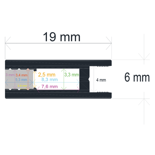 [160619] Perfil LED extrafino de superficie de 6 mm x 19 mm