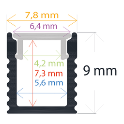 [160809] Perfil LED extrafino de superficie de 7,8 mm x 9 mm
