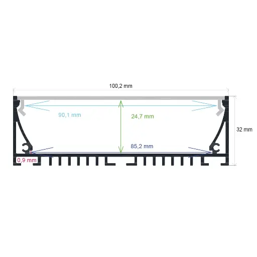 [1610032] Oberflächenmontiertes LED-Profil mit Hängevorrichtung, 100,2 mm x 32 mm
