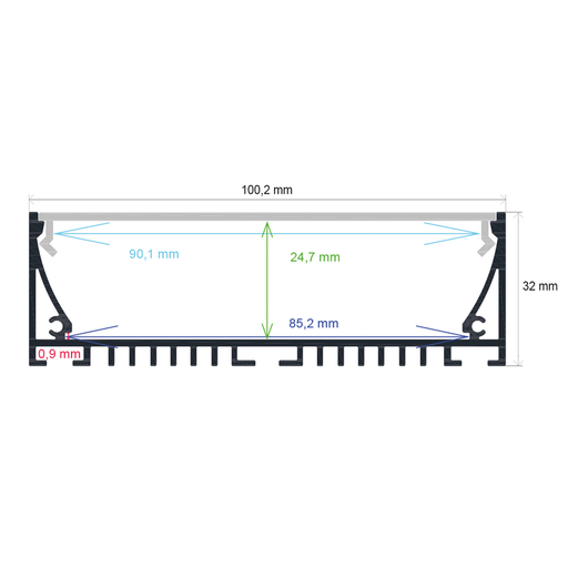 [1610032] Perfil LED de superficie con opción colgante de 100,2 mm x 32 mm