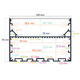 [1610070] Perfil LED para instalar de forma suspendida de 100 mm x 70 mm