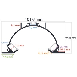 [1610149] Perfil LED cóncavo con luz bilateral indirecta para empotrar de 101,6 mm x 49,25 mm