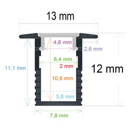 [161312] Perfil LED empotrable de 13 mm x 12 mm