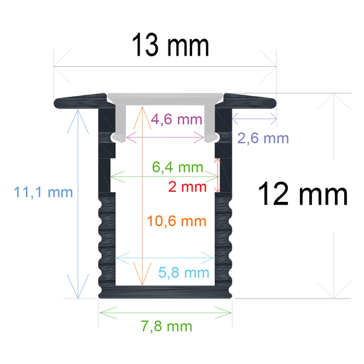 [161312] Profilé LED encastré, 13 mm x 12 mm