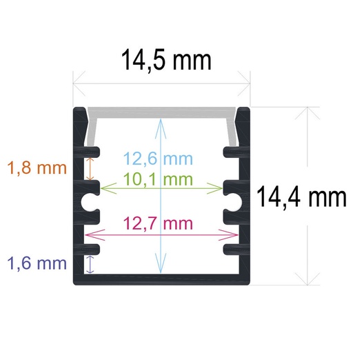 [161414] Profilo LED da superficie (14,5 mm x 14,4 mm)
