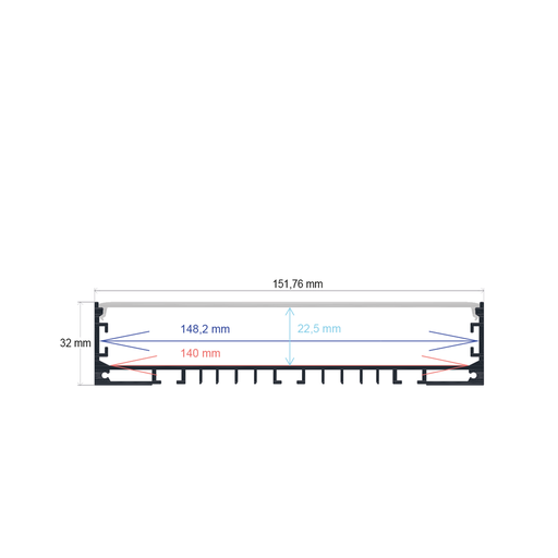 [1615032] Oberflächenmontiertes LED-Profil mit Hängevorrichtung, 151,76 mm x 32 mm
