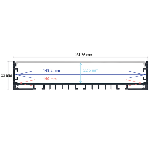 [1615032] Profilé LED en saillie avec option suspendue, 151,76 mm x 32 mm