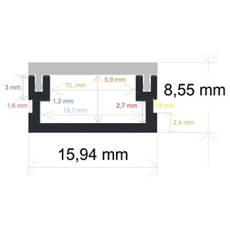 [161609] Perfil LED empotrable en el suelo de interiores de 15,94 mm x 8,55 mm
