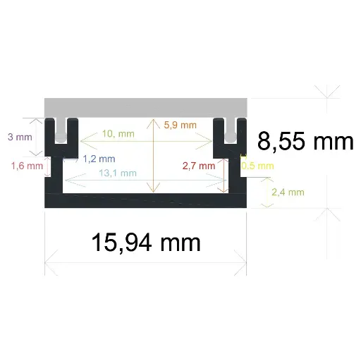 [161609] Profilo LED da incasso per pavimenti interni (15,94 mm x 8,55 mm)