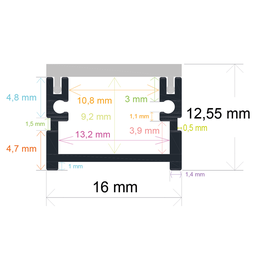 [161613] Perfil LED empotrable en el suelo de interiores de 16 mm x 12,55 mm